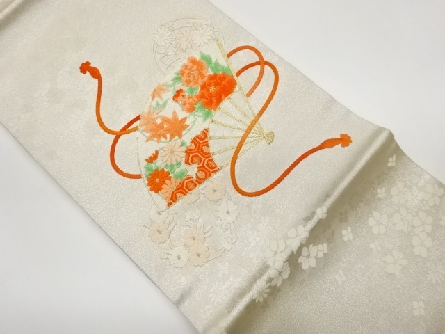 金駒刺繍扇に花丸文・組紐模様名古屋帯